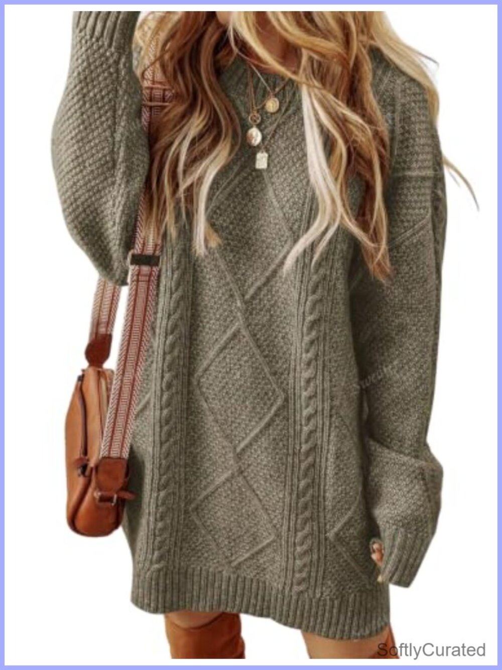Women's Cable Knit Sweater Dress Oversized Long Sleeve Mini Pullover